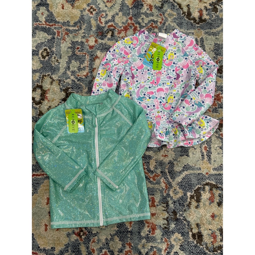 Flap Happy Rash Guard Bundle‎ Girls 18M Mint Sparkle Mermaid UPF 50+ NWT